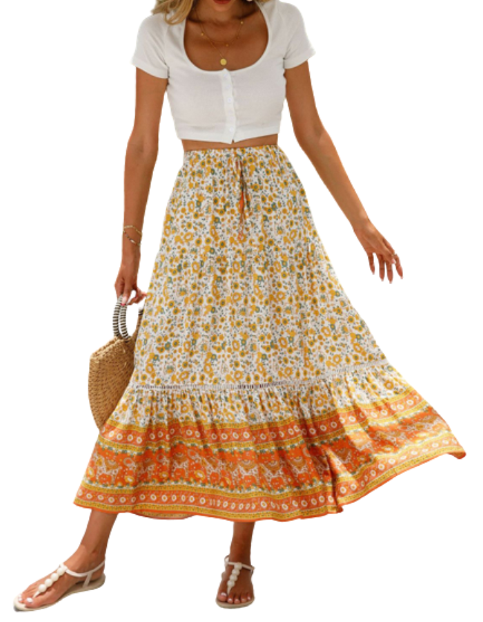 SHOPIQAT Maxi Cotton Bohemian Beach Resort Skirt - Premium from shopiqat - Just $6.950! Shop now at shopiqat